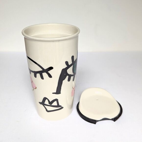 Starbucks Ceramic Travel Mug & Lid – Abstract Winking Eye Face Tumbler 12 oz - Picture 3 of 10